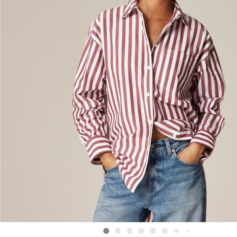 JCrew Etienne Striped Oversized Red and White Button-Up Shirt, NWT, size small